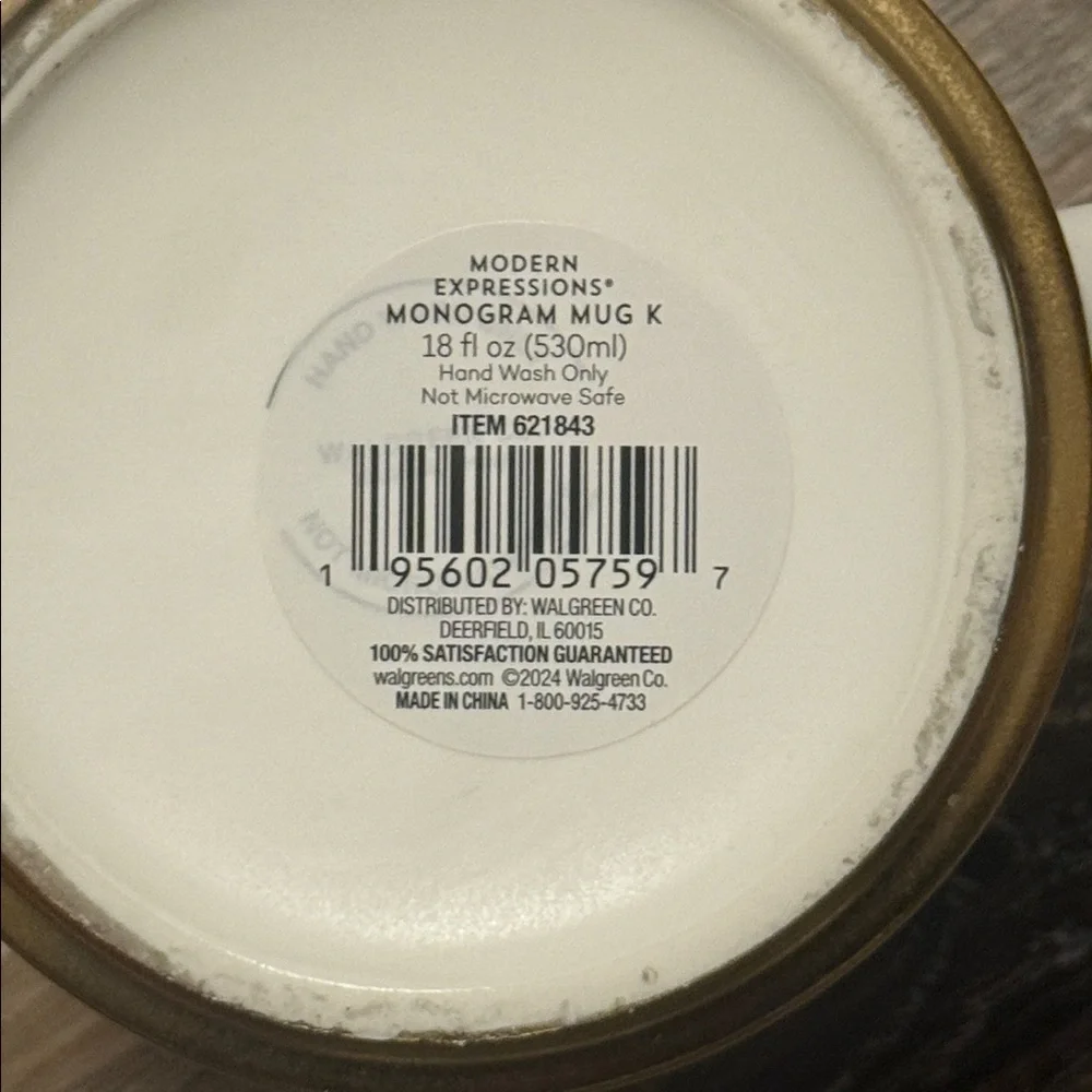 Gold Initial 'K' Cream Mug
